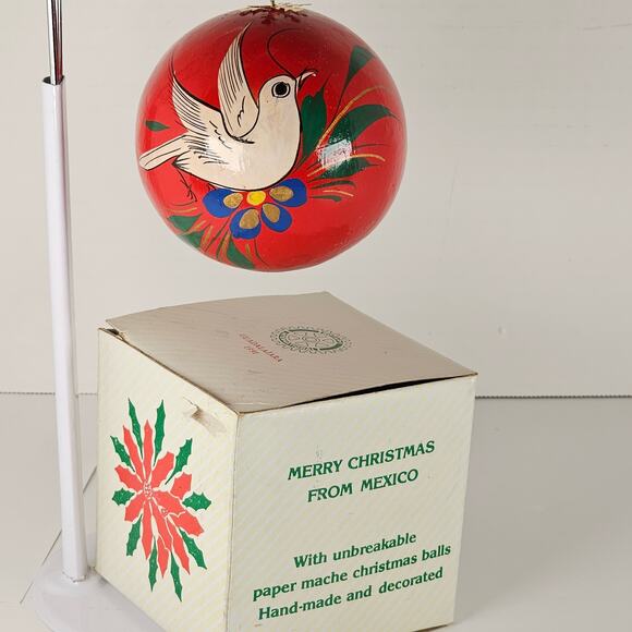 1991 Rotary Mexico Paper Mache Christmas Ornament Dove Red 3" w/ Box Holiday - Picture 6 of 14